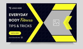 Everyday body fitness new idea tips and tricks cover banner design, workout plan thumbnail banner design, editable eps 10 file format vector