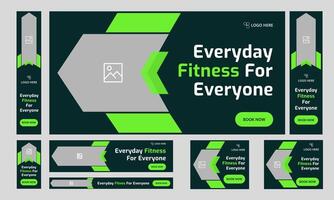 Best body fitness services web bundle banner design for social media post, daily exercise methods web set banner design, fully customizable eps 10 file format vector