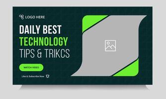 Best daily technology tips and tricks thumbnail banner design, daily photography learning tips and techniques cover banner design, editable eps 10 file format vector