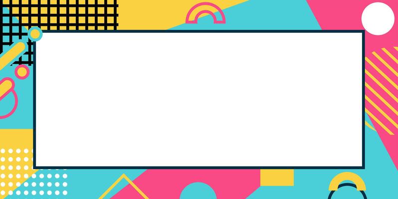 Abstract geometric frame design in cheerful colors with empty space for text. memphis frame