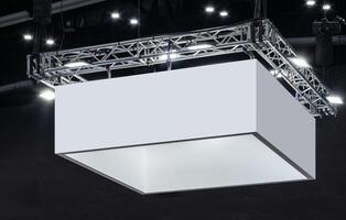Mock up Hanging white indoor billboard with clipping path for mock up photo