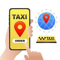 Ordering a taxi via smartphone flat illustration vector