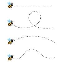 Flying bees with dotted flight path set vector
