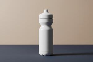 Blank White Water Bottle Mockup On A Two Tone Background photo