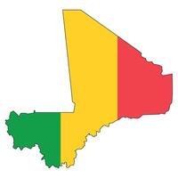 Republic of Mali map with flag - outline of a state with a national flag, white background, vector