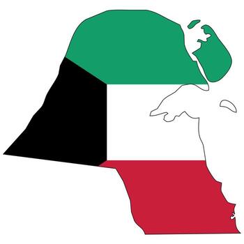 Kuwait mapa con bandera - contorno de un estado con un nacional bandera, blanco fondo, vector