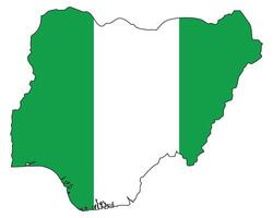 Nigeria map with flag - outline of a state with a national flag, white background, vector