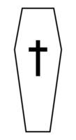 A coffin, black and white silhouette illustration of casket funerary box with cross, isolated on white vector