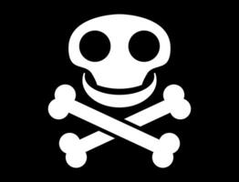 Pirate flag with skull and crossbones, cartoon illustration of human skull with crossed bones, isolated on black background vector