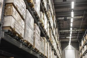 Inside A Warehouse With Rows Of Shelves photo