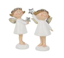 Pair of angel dolls decorated with smiling faces cut out isolated white background with clipping path photo
