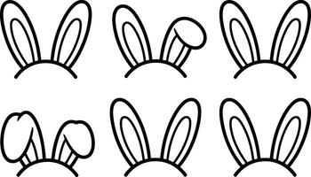 Six Black and White Bunny Ear Headbands on White Background vector