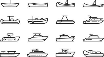 Black Line Art Boat and Yacht Illustrations on White Background vector