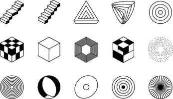 Black and White Geometric Shapes and Optical Illusions vector