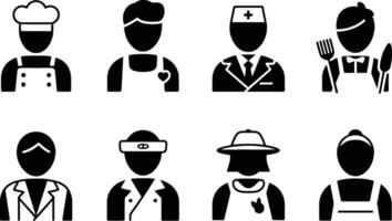 Black and White Icon Set of Various Professions and Occupations vector