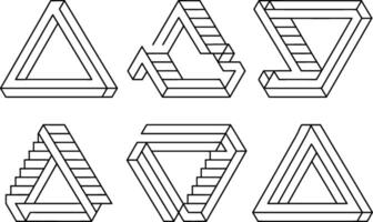 Black and White Penrose Triangle Illusions with Staircase Elements vector