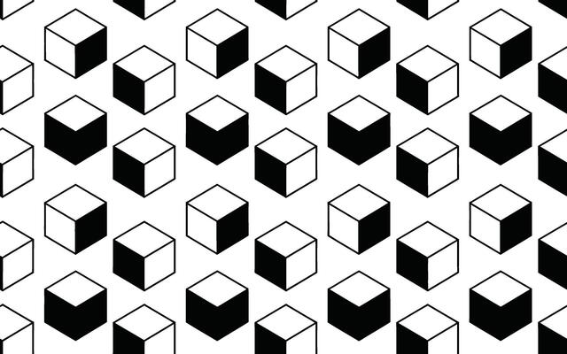 Black and White Isometric Cubes Pattern on White Background