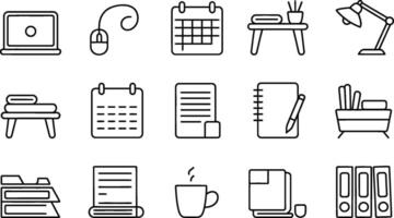 Office Supplies and Workspace Icons in Black Outline Style vector