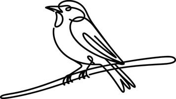 Black Line Drawing of a Bird Perched on a Branch line art vector