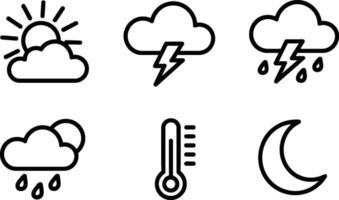 Weather Icons Set Sun Cloud Lightning Rain Thermometer Crescent Moon vector