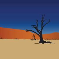 Minimal desert landscape and silhouette with trees, editable, and layered vector