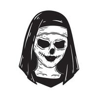 Skull woman. Hand drawn illustration in sketch style isolated on white background. vector