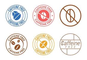 Collection of six circular caffeine free product labels with coffee bean icons vector