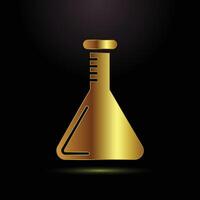 Golden erlenmeyer flask icon symbolizing science and research on a black background vector
