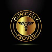 Gold medallion with caduceus symbol and clinically proven text vector