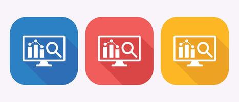 Computer screen displaying financial chart and magnifying glass in colorful buttons vector