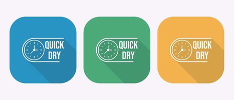 Three colorful square icons with a clock and quick dry text vector