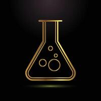 Golden outline of a laboratory flask with bubbles on a black background vector