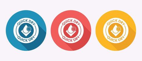 Set of three quick dry icons with water drop and clock symbols vector