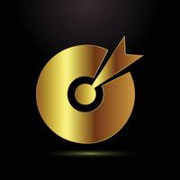 Golden target sign arrow hitting the bullseye on a black background vector