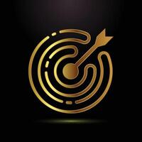 Golden maze with arrow hitting the center target symbolizing success and achievement vector