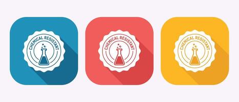 Set of three chemical resistant icons with laboratory flask and bubbles vector