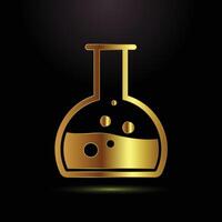 Golden chemical flask with bubbles and liquid on a black background vector