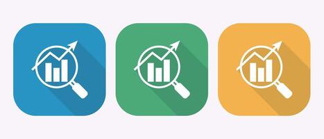 Magnifying glass over rising bar graph and line chart with upward arrow vector