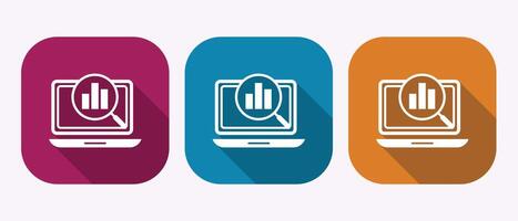 Laptop screen with magnifying glass over bar chart icon in three different colors vector
