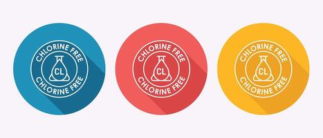Three Colorful Chlorine-Free Icons. Modern Flat Design, Long Shadow Style vector