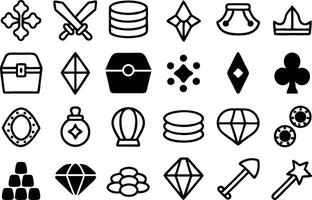A set of black and white icons for a game vector