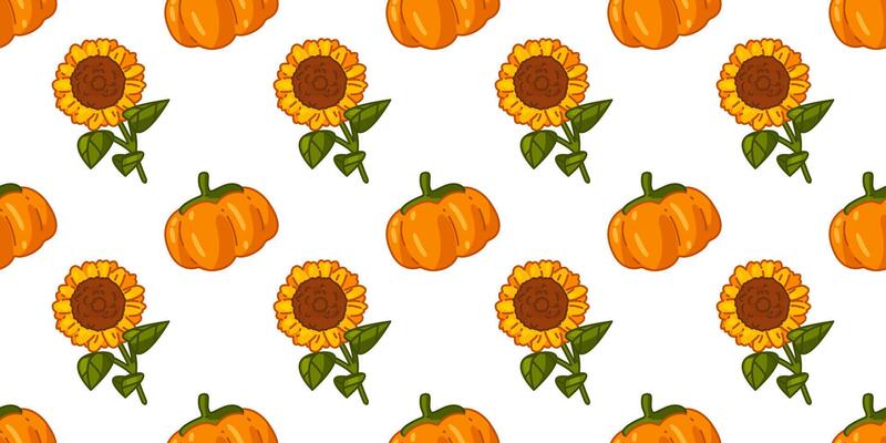 Autumn Pumpkin and Sunflower Seamless Pattern