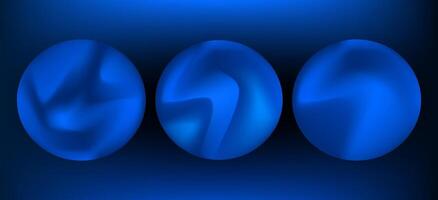A stunning trio of abstract 3D blue spheres with soft fluid gradients and minimal futuristic vibes. Each circular design features smooth, liquid like textures in vibrant blue tones. vector
