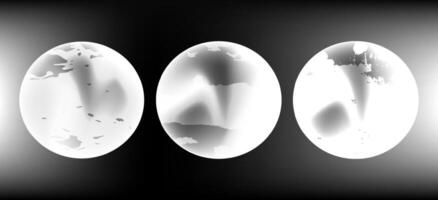 Three glowing abstract planets on a dark gradient background, featuring surreal textures, perfect for digital art, tech themes, or futuristic space designs vector