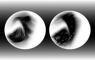 A bold abstract design set featuring two black and white circular shapes with textured brush strokes, grunge effects, and glossy highlights. Ideal for modern posters, digital art, album covers vector