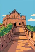 The Great Wall of China with Tower and Scenic View vector