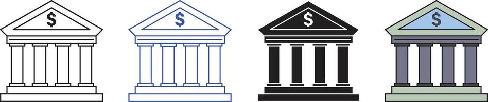 A classic bank icon in outline and fill style. Suitable for UI, app, financial design. vector