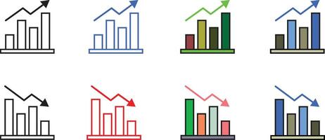 Stock trading chart icons with rising and falling bars vector