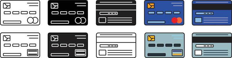 A set of credit and debit card icons showing front and back sides vector