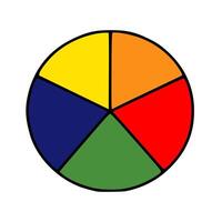 Vibrant illustration of a circular color yellow, orange, red, dark blue, and green, palette divided into five bold segments featuring a distinct black outline. vector